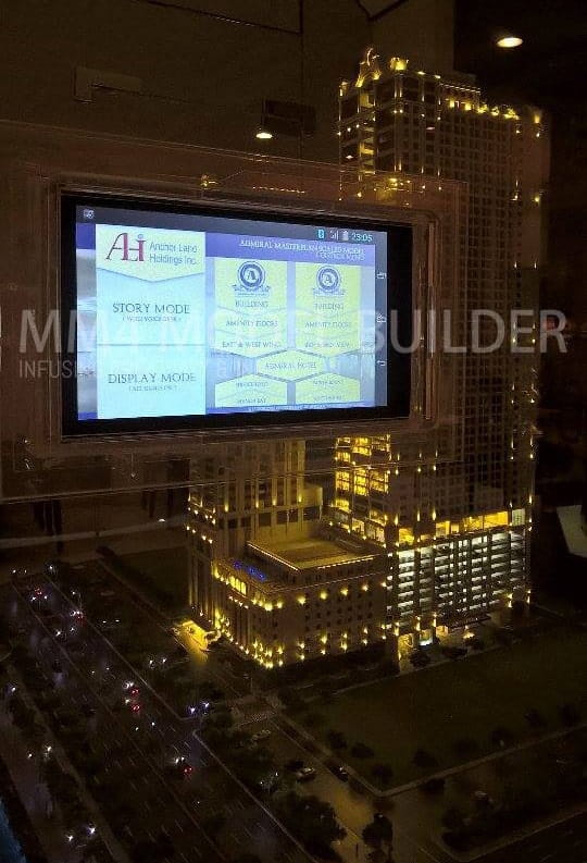 Digital automation system interface displayed over a cityscape background