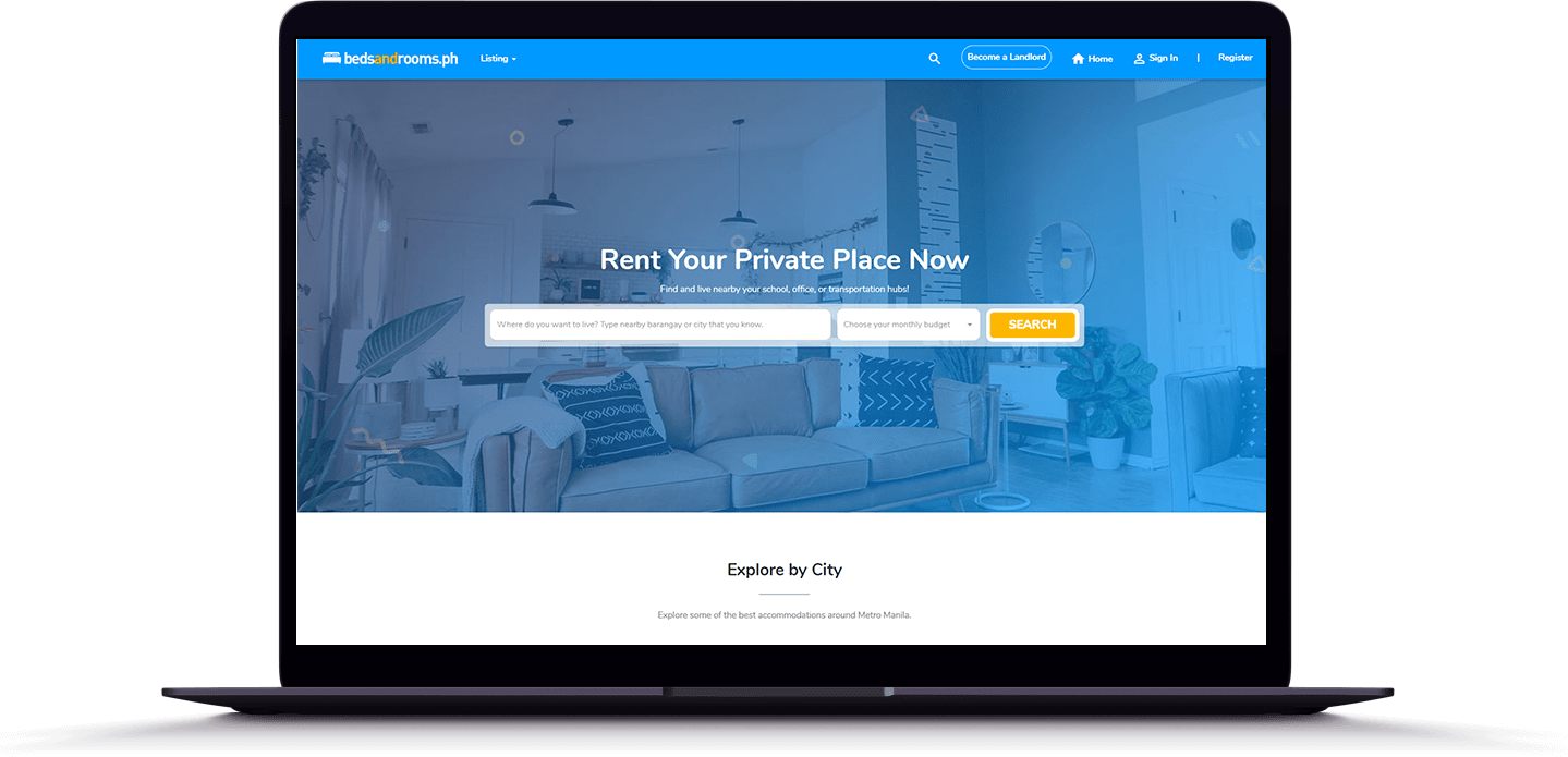 Real estate rental website homepage displayed on a desktop screen