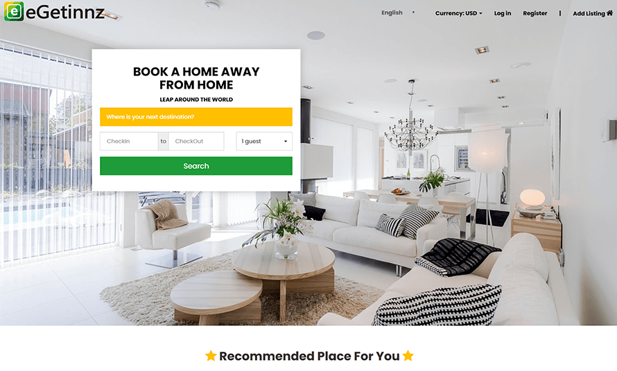 Online home booking interface displayed on a laptop screen